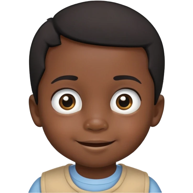 smiling face, toddler boy, African, big eyes, dark skin, black hair, no neck, no body emoji