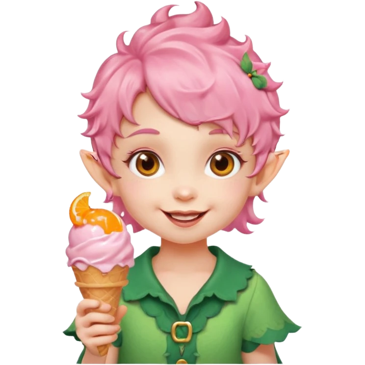 
baby girl elf in pink wavy short hair with orange ice cream




 emoji