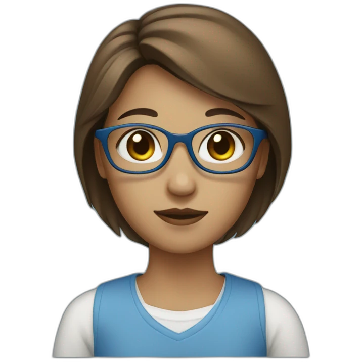 A girl wearing blue color cloth, brown specs emoji