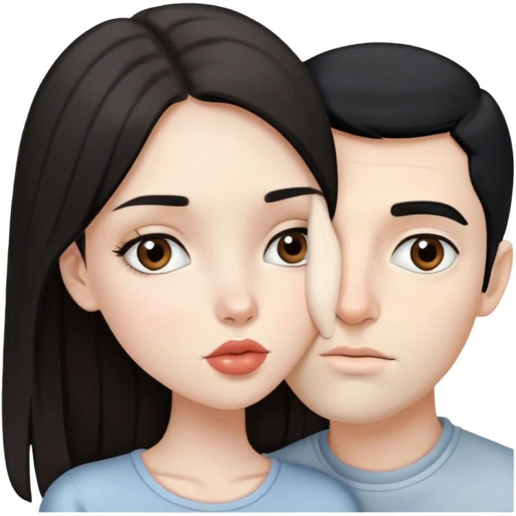 beautiful pale brunette girl with brown eyes kisses pale man black hair grey eyes emoji