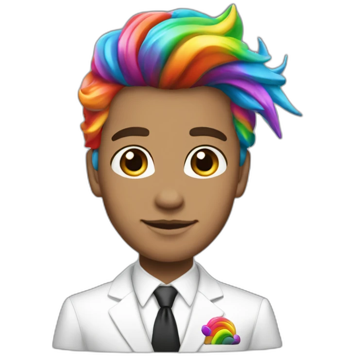 Posh-boy-with-white-suit-and-rainbow-unicorn-hair emoji