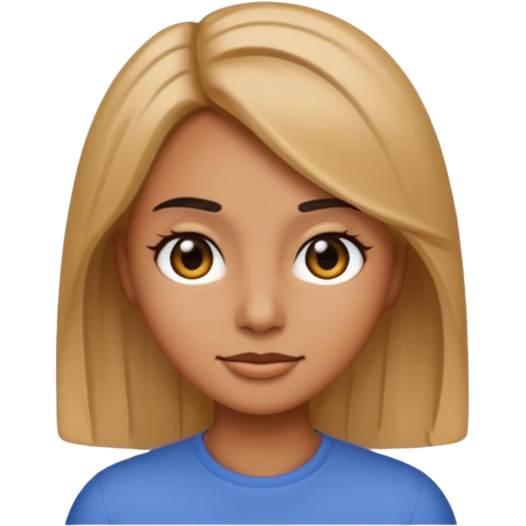 female emoji with tan skin, straight medium hair, black eyes emoji