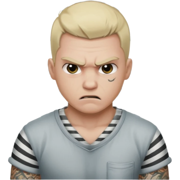 angry tattooed blonde male prisoner with prison cell bg emoji