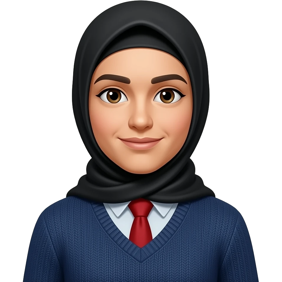 make Hazine, red tie, black hijab, dark blue pull over emoji