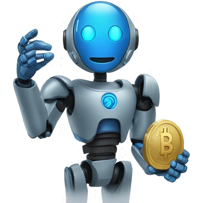 The blue bot holds a coin in its hand ton coin emoji