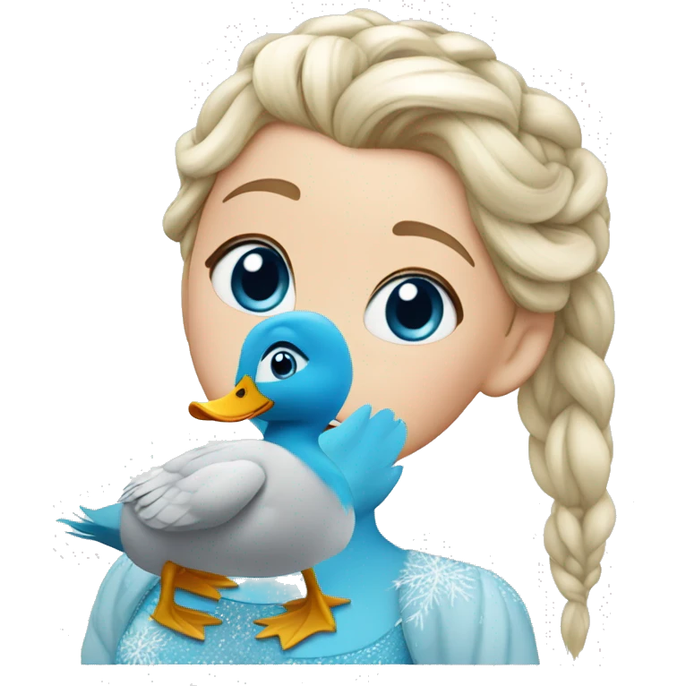 duck with hair like Elsa from frozen, white braids, blue eyes emoji