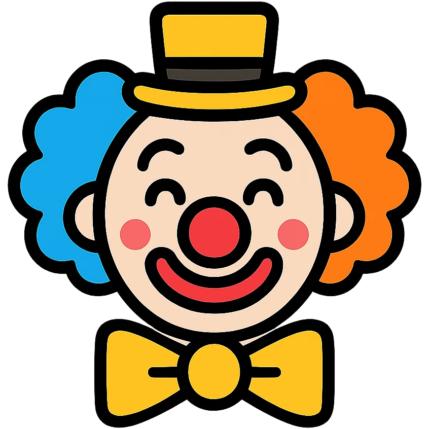 A circus clown with colorful hair, big red nose, and painted face emoji