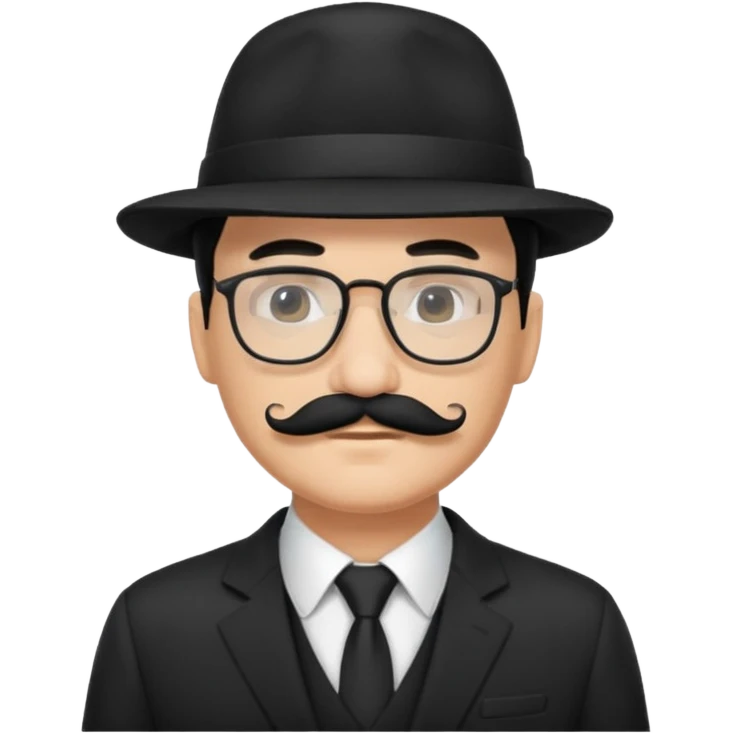 black hair dad in black suit and glasses with mustache and a hat emoji