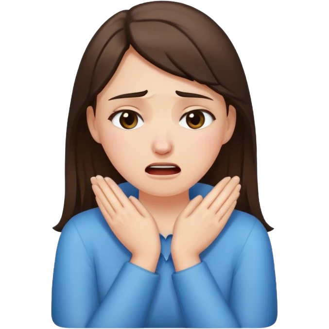 Brunette white girl holding her hands around her neck crying emoji
