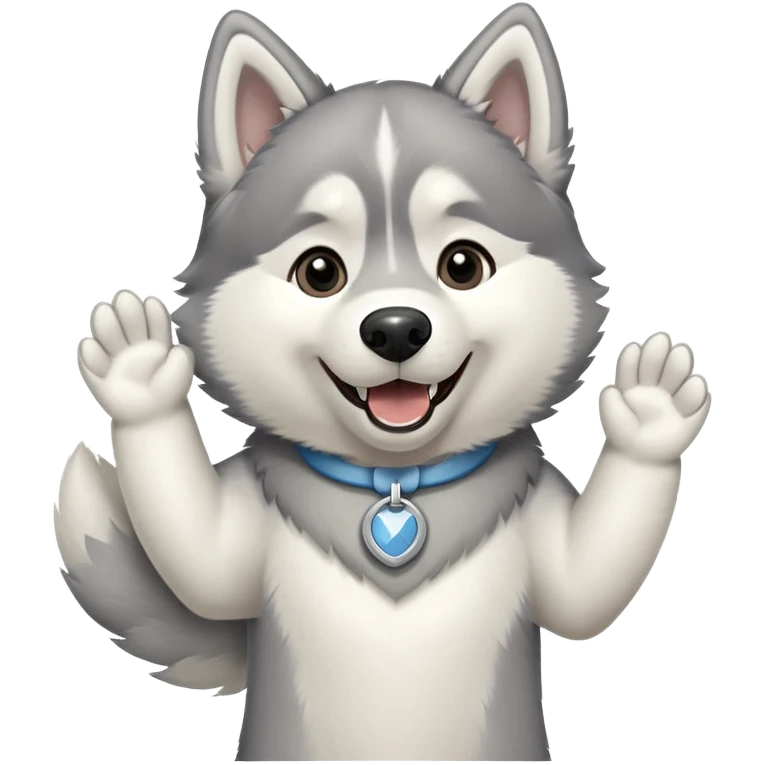 Husky with paws raised in victory emoji