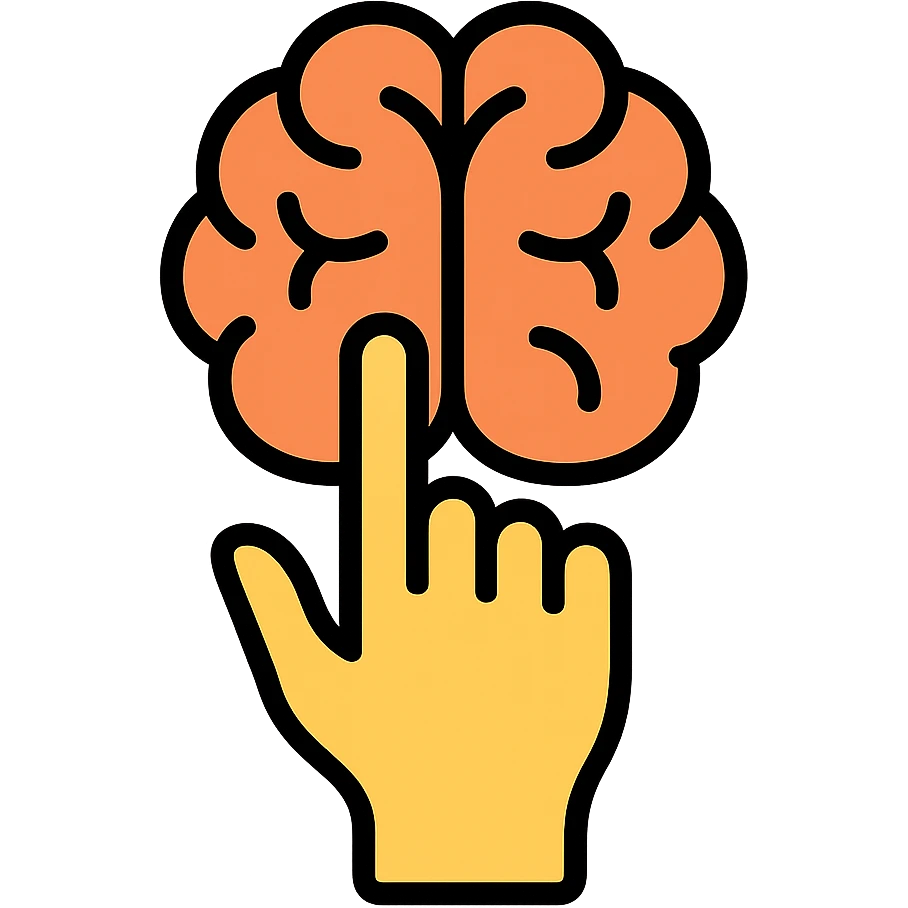 a hand with detailed fingers pointing to a brain emoji