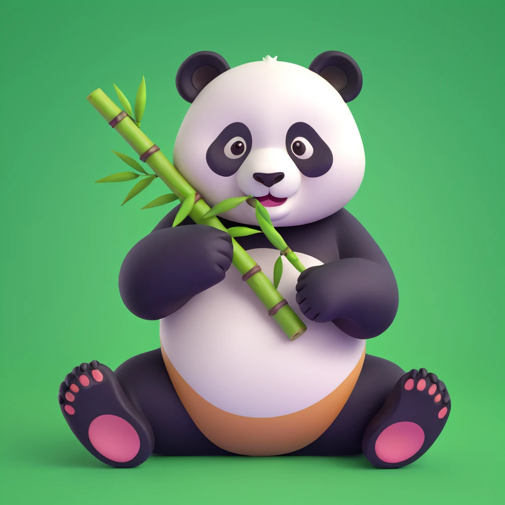 panda eating bamboo in forrest background, close up pose emoji