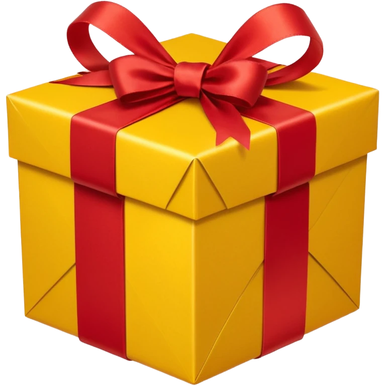 box with yellow wrapping paper and a length of red ribbon surrounding it emoji