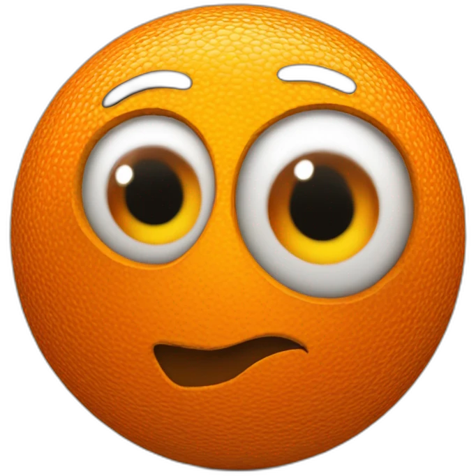 3d sphere with a cartoon orange skin texture with big kind eyes emoji
