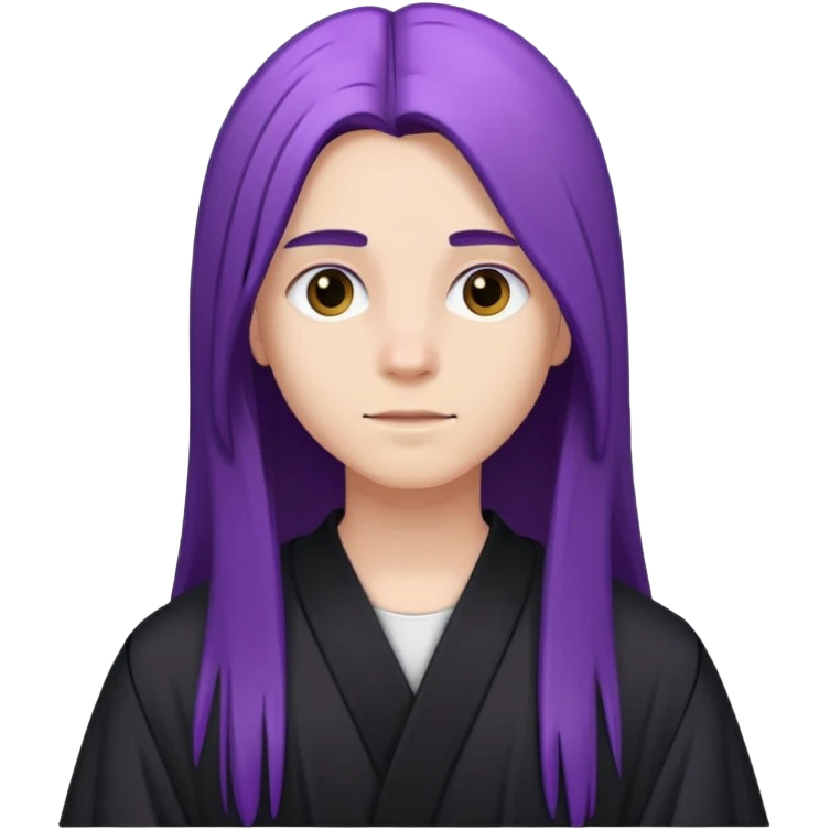 Purple long straight hair white teenager with black robe  emoji