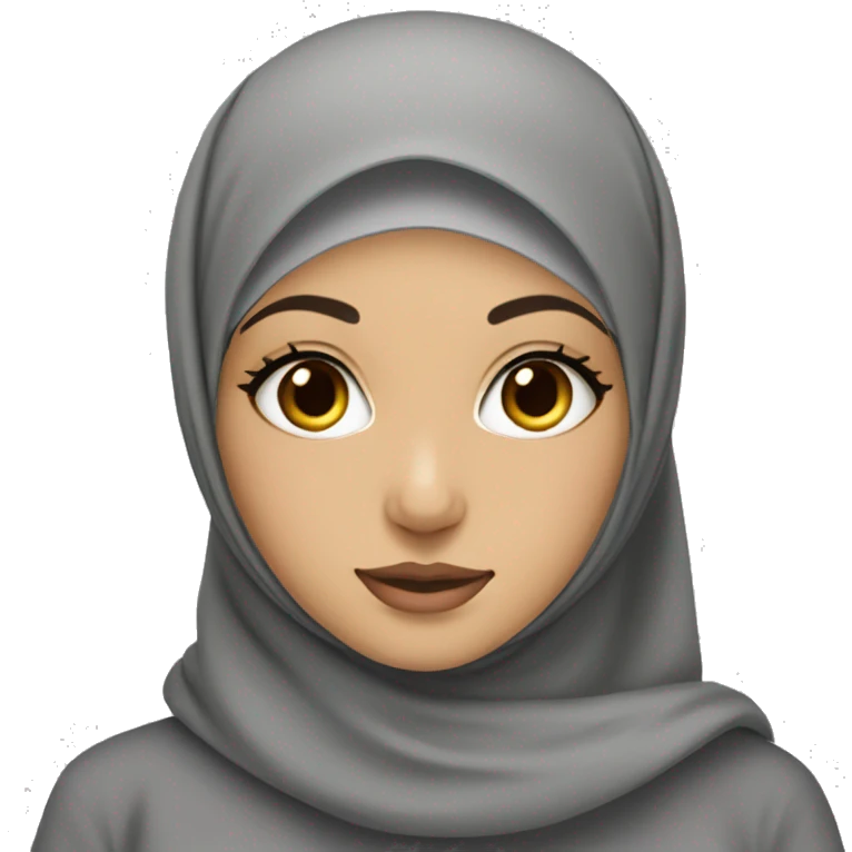 hijabi girl with asian doe eyes on the coat with grey hijab on emoji