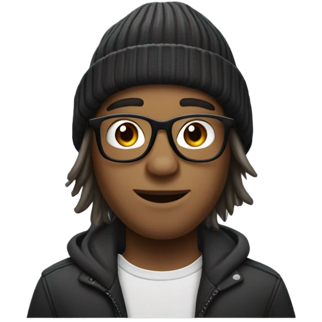 Guy with glasses, septum piercing, nose ring piercing, medium hair, beanie hat,  emoji