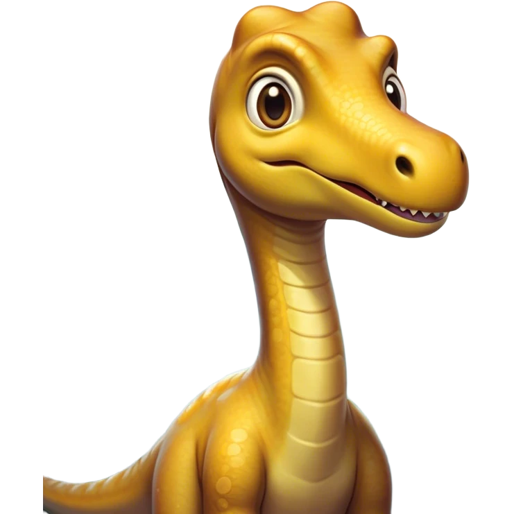 Cinematic Comical Brachiosaurus Portrait Emoji, Head tilted dramatically with an exaggeratedly surprised expression, featuring a tiny, animated head atop an impressively long neck, with wide, comically expressive eyes and a subtly quirky posture, Simplified yet humorously expressive features, highly detailed, glowing with a slightly sassy golden glow, high shine, dramatic yet playful, stylized with an air of cheeky prehistoric mischief, soft glowing outline, capturing the essence of a meme-worthy Brachiosaurus that looks ready to playfully leap its way into viral fame! emoji