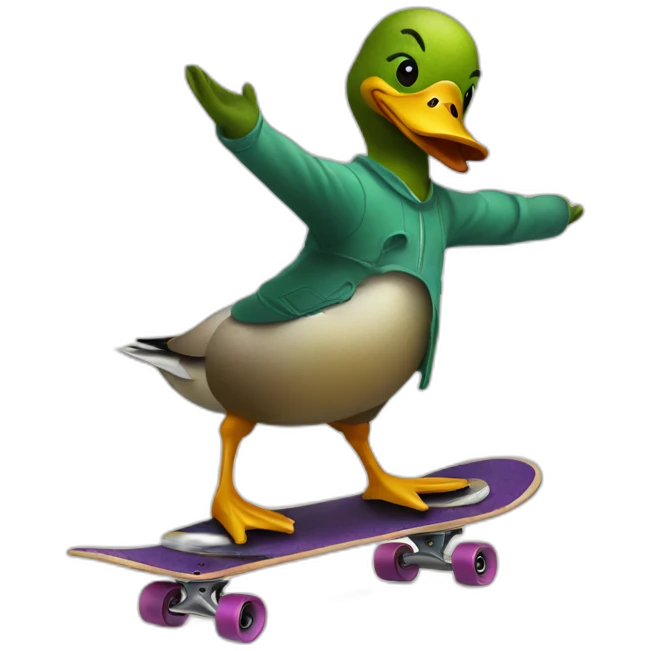duck on a skateboard robbing a person emoji
