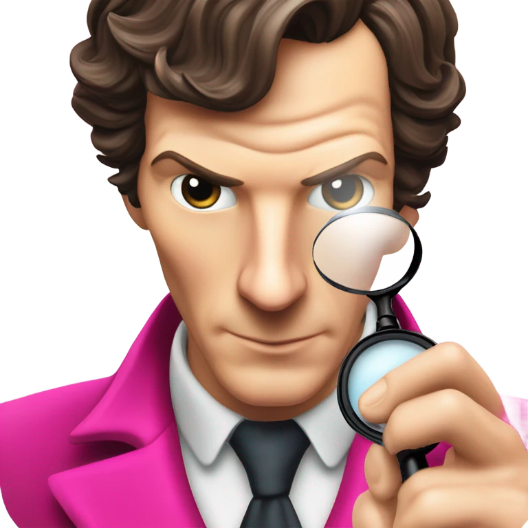 Benedict Cumberbatch-like Sherlock Holmes all in all intensive pink suit holding magnifying glass, upper body emoji