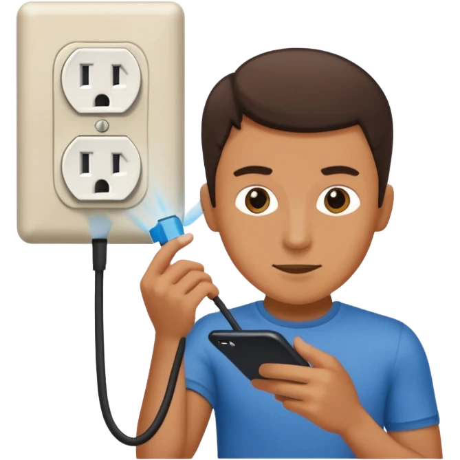plugging in his phone to an outlet emoji