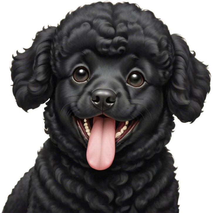 Cinematic Cute Yawning Black Poodle Portrait Emoji, Head tilted slightly with a dramatic, wide-open yawn, displaying a soft, curly jet-black Fur with a refined texture, floppy ears slightly drooping, round dark eyes barely open in drowsy contentment, Simplified yet irresistibly adorable features, highly detailed, glowing with a soft, cozy glow, high shine, relaxed yet expressive, stylized with a touch of whimsy, bright and endearing, soft glowing outline, capturing the essence of a sleepy yet affectionate companion, so drowsy it feels like it could stretch right out of the screen and curl up for a nap! emoji