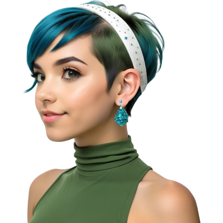 Pixie cut blue haired girl from .5 angle emoji