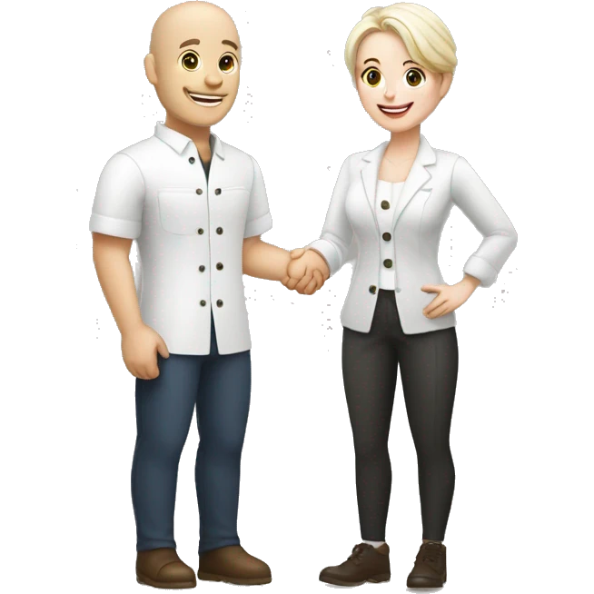 restaurant owner with white skin, and blogger with white skin, shaking hands in great detail emoji