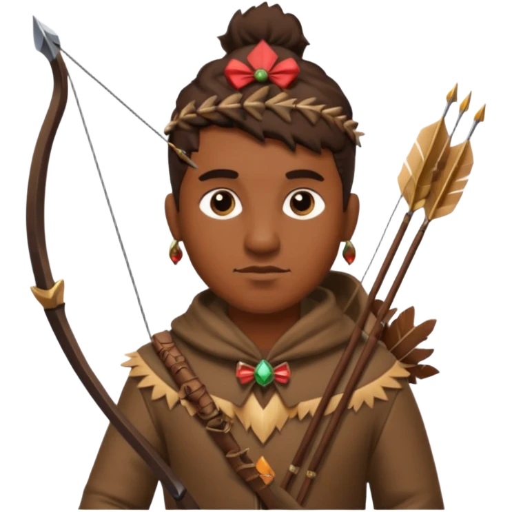 The classic hunter image with a bow and arrow on his back, dressed in brown with some animal made decorations emoji