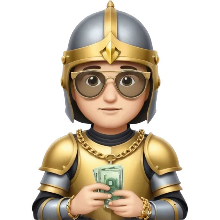 Knight helmet gold chain dark glasses money emoji