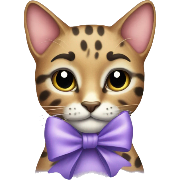"The spotted cat with lavender in its hands and a bow on its head." emoji