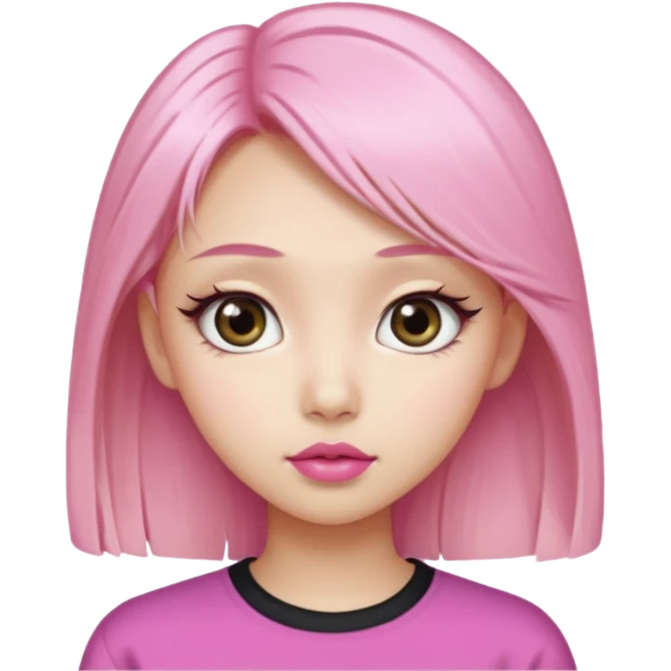 An Asian girl with pink-blonde hair, big eyes, thick eyebrows, and long eyelashes; only her head... emoji