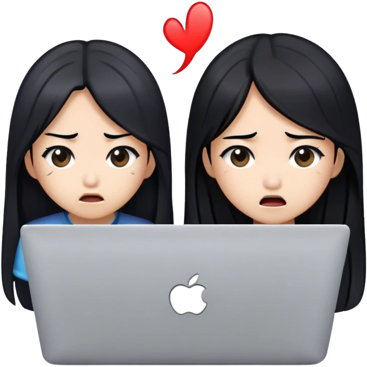 two asian girls long hair disgusted in front of macbook emoji