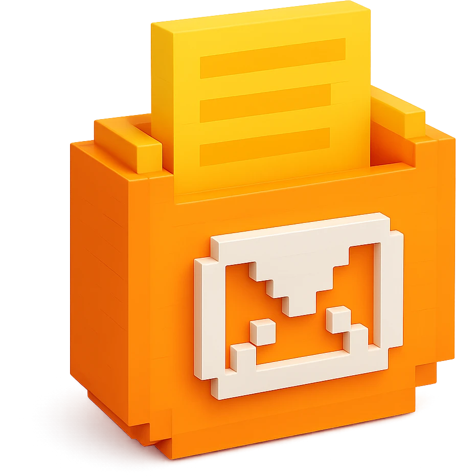 3D voxel style icon of a mail pocket, with a bright color palette and simple cubic forms emoji
