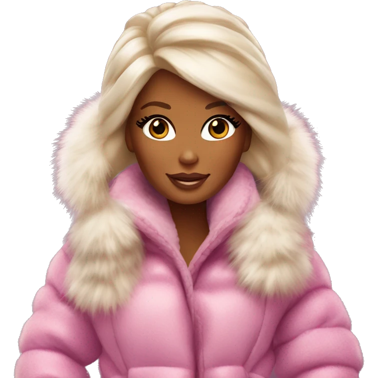 barbie wearing uggs with starbucks in her hand with a huge furry coat and fuzzy ear muffs emoji