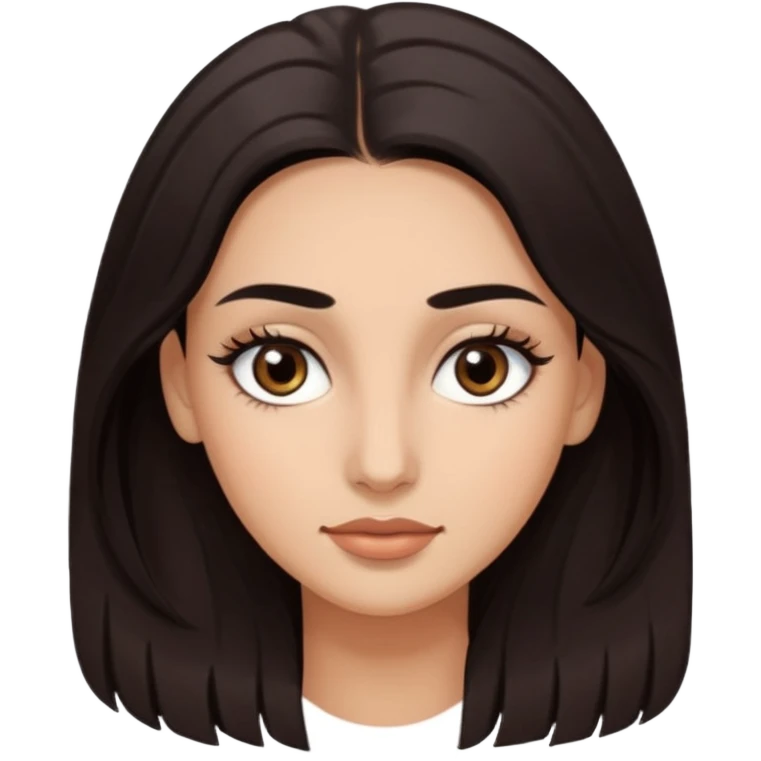 Rostro de forma ovalada con facciones delicadas. Ojos grandes y expresivos de color café oscuro, con pestañas largas y definidas. Cejas oscuras, pobladas y bien formadas color de piel trigeña y cabello largo con cuerpo delgado  emoji