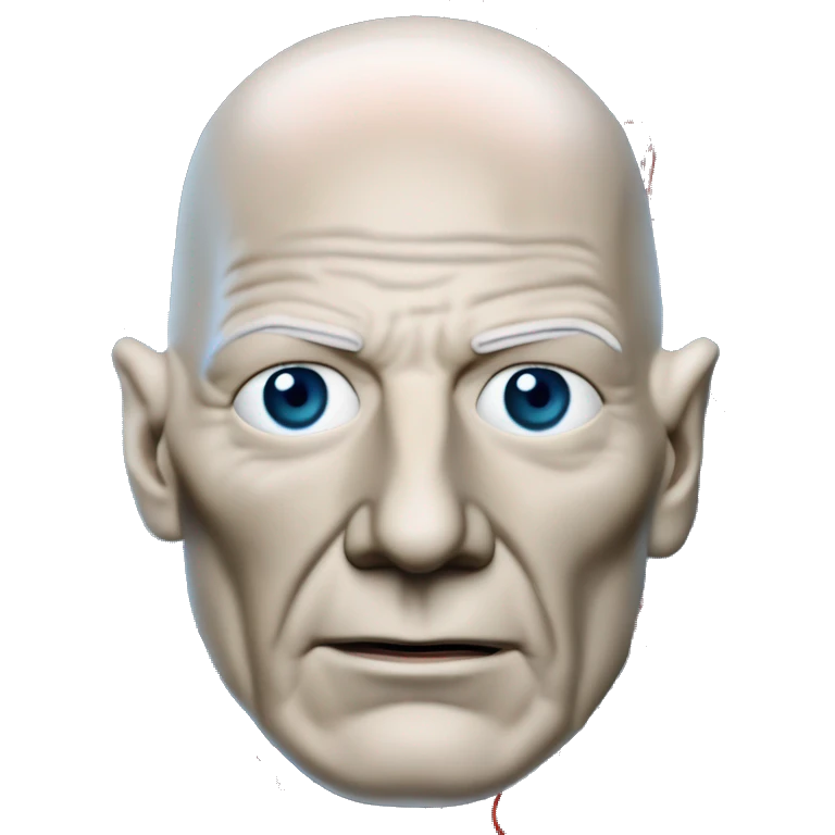 Jean luc picard from Star Trek assimilated by the Borg, with mechanical metal covering only the left side of his face, with wires and a red light on the left side. Both his eyes are unobstructed and are human blue eyes. emoji