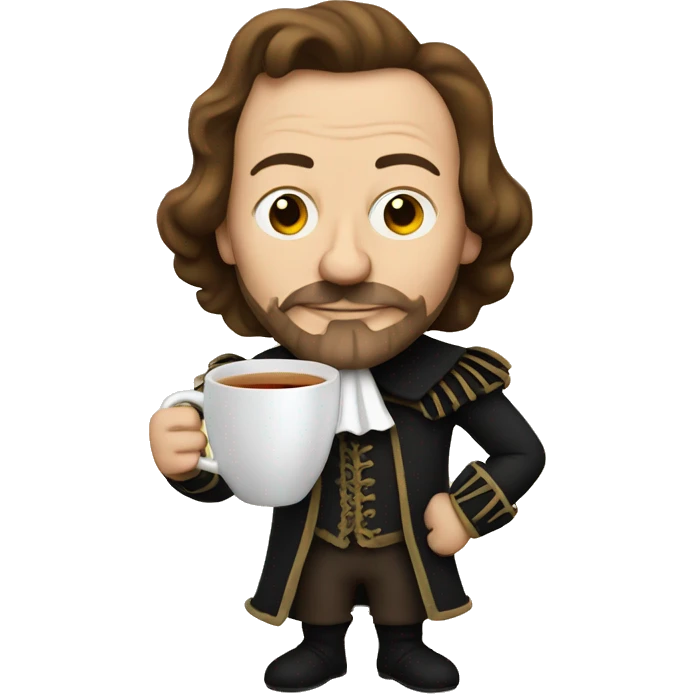 William Shakespeare holds a cup of tea in his hand emoji