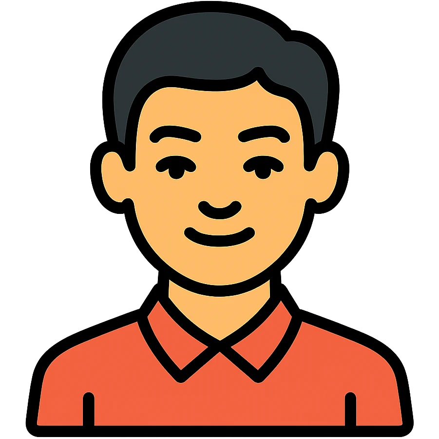 black haired handsome Chinese man icon with lineal color and black outlines emoji