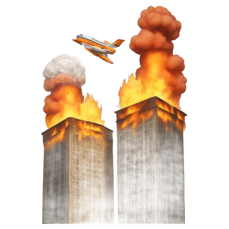 Two square towers on fire and two planes emoji