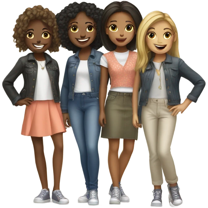 happy girls in stylish attire emoji