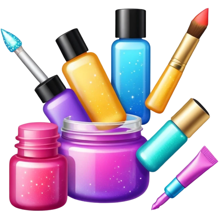 few beauty products and sparkles around emoji