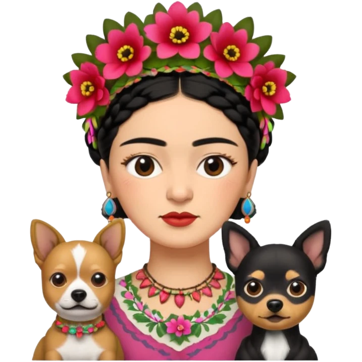 Frida Kahlo with dog emoji