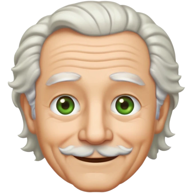 Start with an old man emoji, give it a slight smile and smiling, green-brown hazel colored eyes. The old man has white hair parted in the middle  and swept back on the sides. His hair is shoulder length and turns up in curls at the end.  emoji