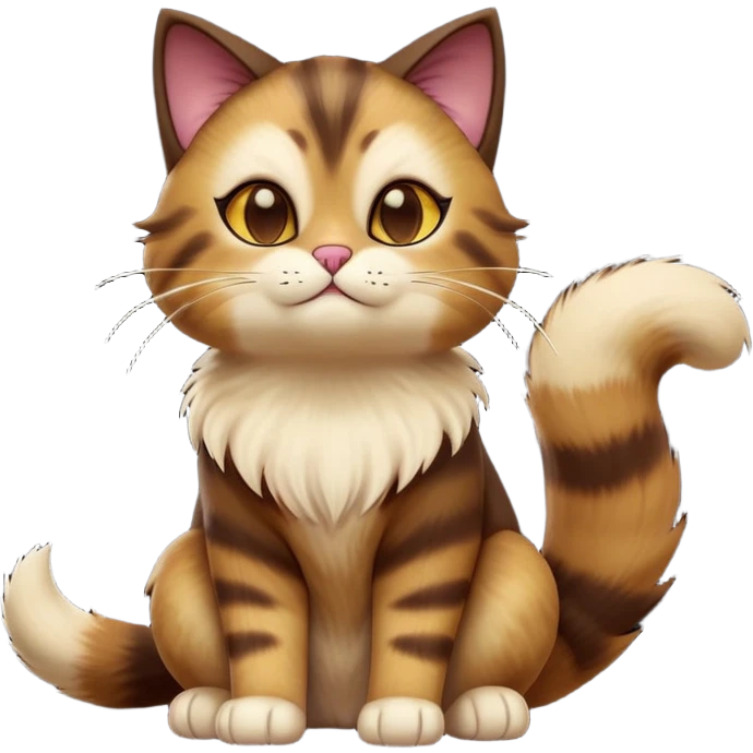 cinematic-[showshoe cat]-realistic-full-body-sitting-emoji,-tail-curled-playfully-around-its-paws,-head-tilted-dramatically,-fluffy-[brown mask]-fur,-simplified-yet-realistic-focused-features,-highly-detailed,-glowing-with-an-almost-sarcastic-glow emoji