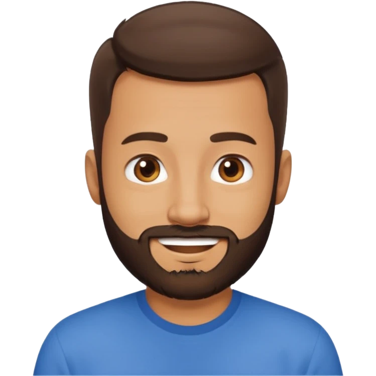man, very short hair, brown eyes, full beard, smiling emoji