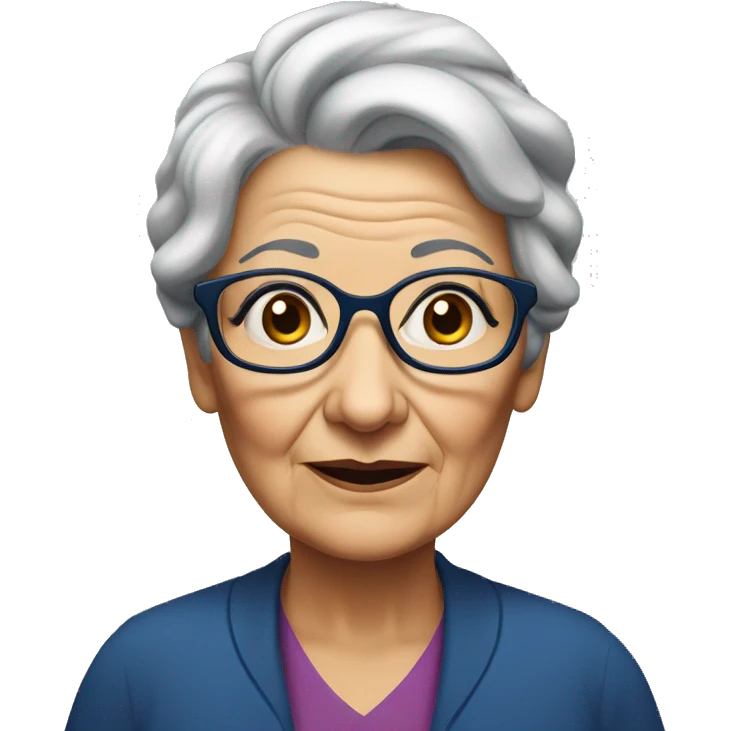 Older woman with wrinkles on the face, dark blue rectangular spectacles an darker eyebrows emoji