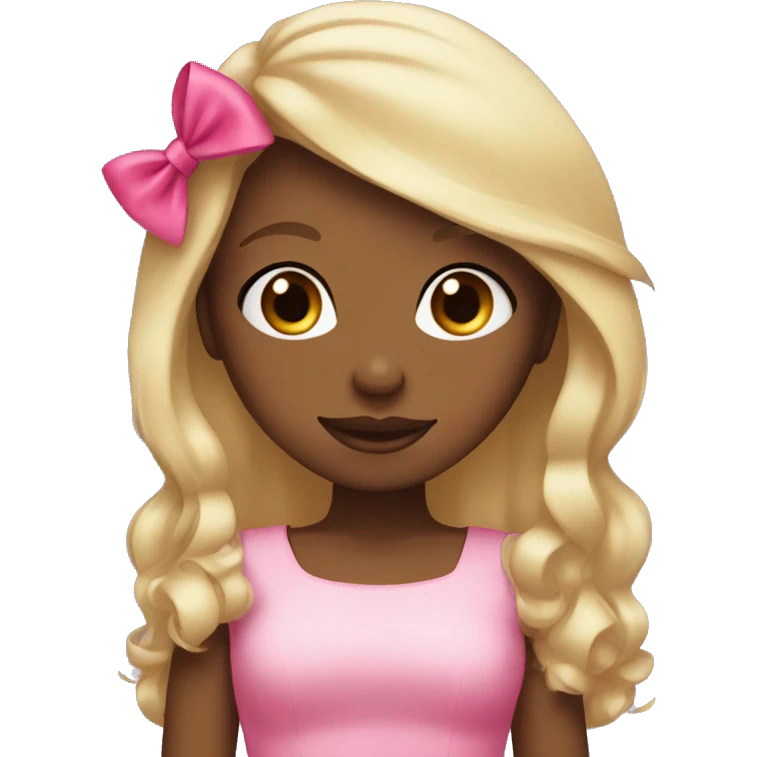 Brown skin girl with long blonde hair and pink bow emoji