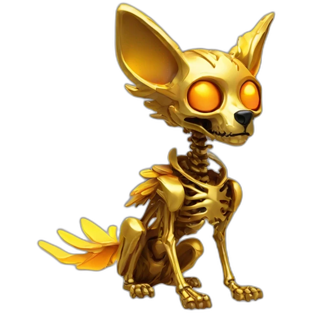 Melting Neon and gold Zombie skeleton fox with wings and prosthetic leg  emoji