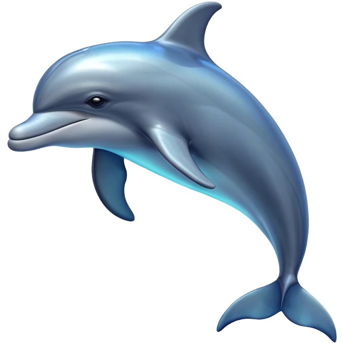 Cinematic Noble Bottlenose Dolphin Portrait Emoji, Poised and regal, with a sleek, streamlined body of shiny, glossy blue-gray skin, expressive, intelligent eyes, and a gracefully arched dorsal fin, Simplified yet sharp and sophisticated features, highly detailed, glowing with a radiant, sparkling aquatic glow, high shine, intelligent and majestic, stylized with an air of oceanic refinement, focused and elegant, soft glowing outline, capturing the essence of a watchful and confident dolphin that appears ready to leap out of the screen with effortless power! emoji
